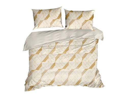 Obliečky na posteľ - Aggie s geometrickou potlačou, krémovo - béžové, prikrývka 220 x 200 cm + 2x vankúš 70 x 80 cm